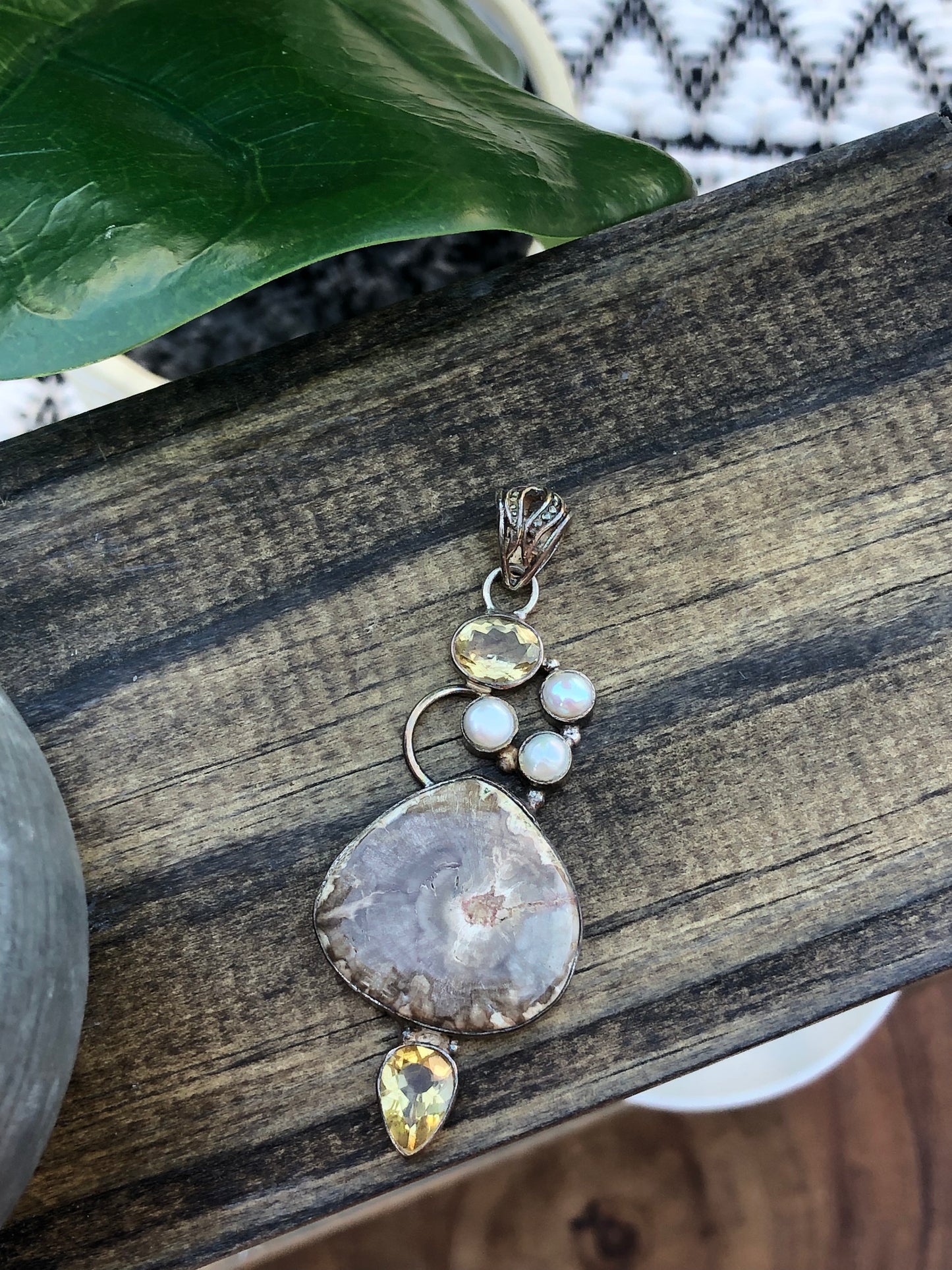 Sterling Agate Pearl + Citrine Pendant