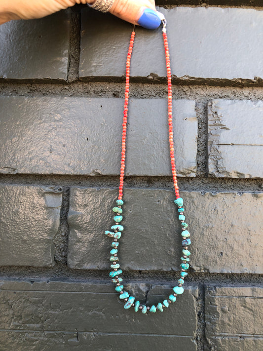 Coral + Turquoise Bead Necklace