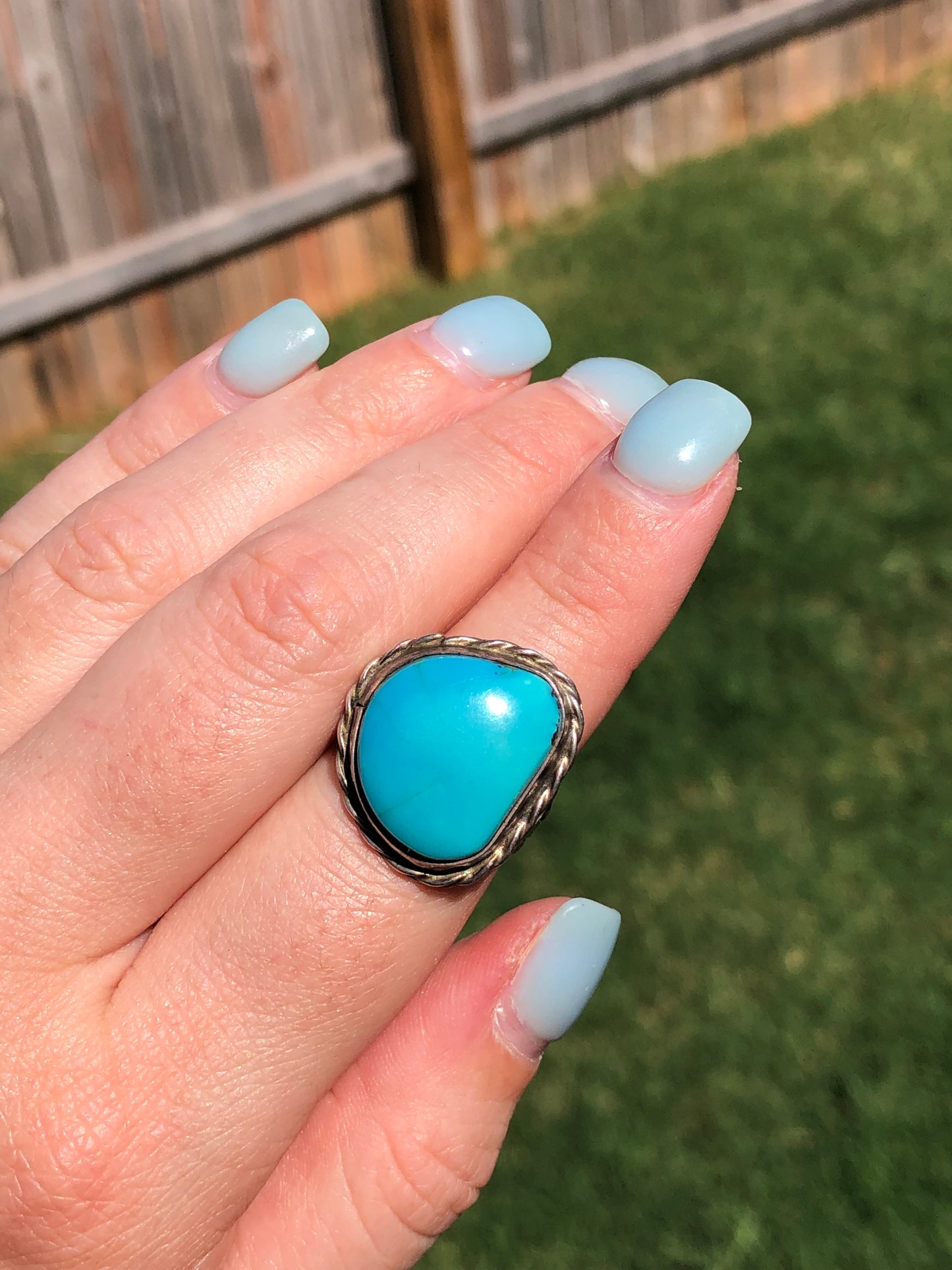 Large Vintage Sterling Silver Turquoise Ring