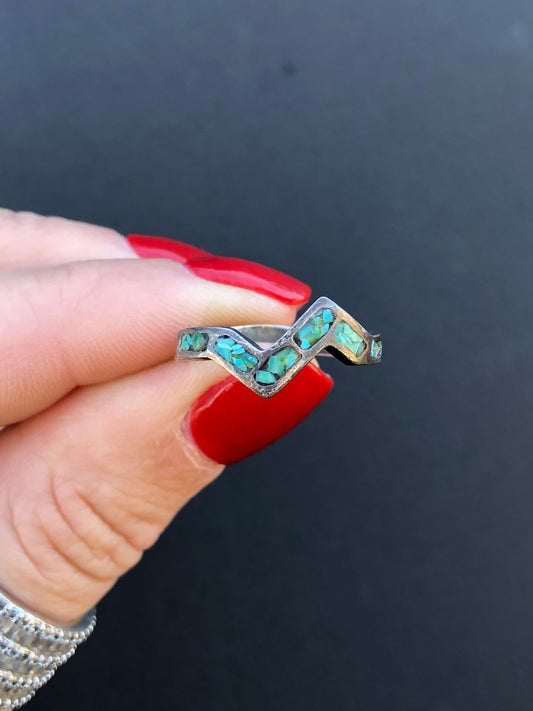 Sterling Turquoise Lightning Zigzag Ring