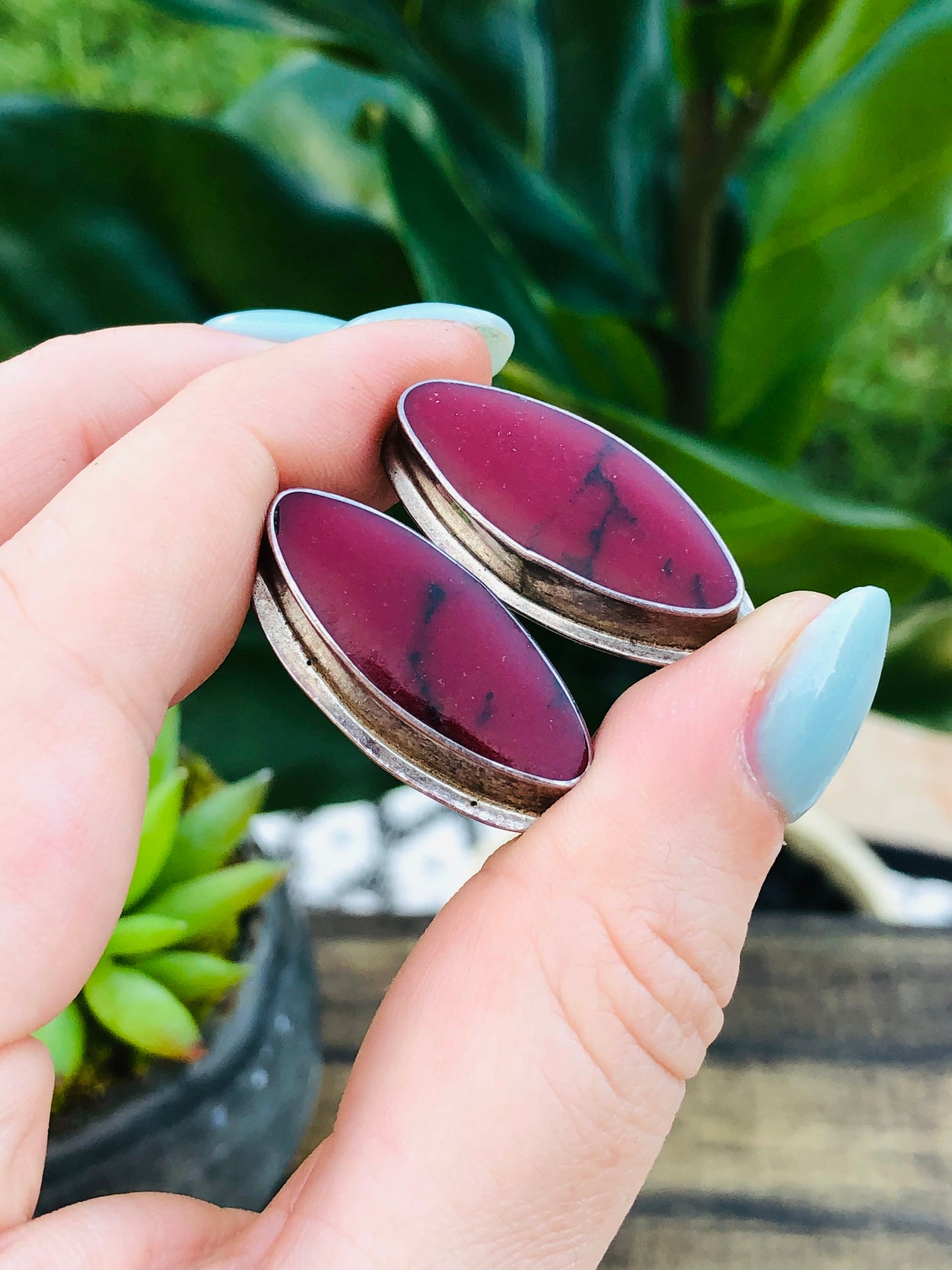 Vintage Sterling Purple Agate Earrings