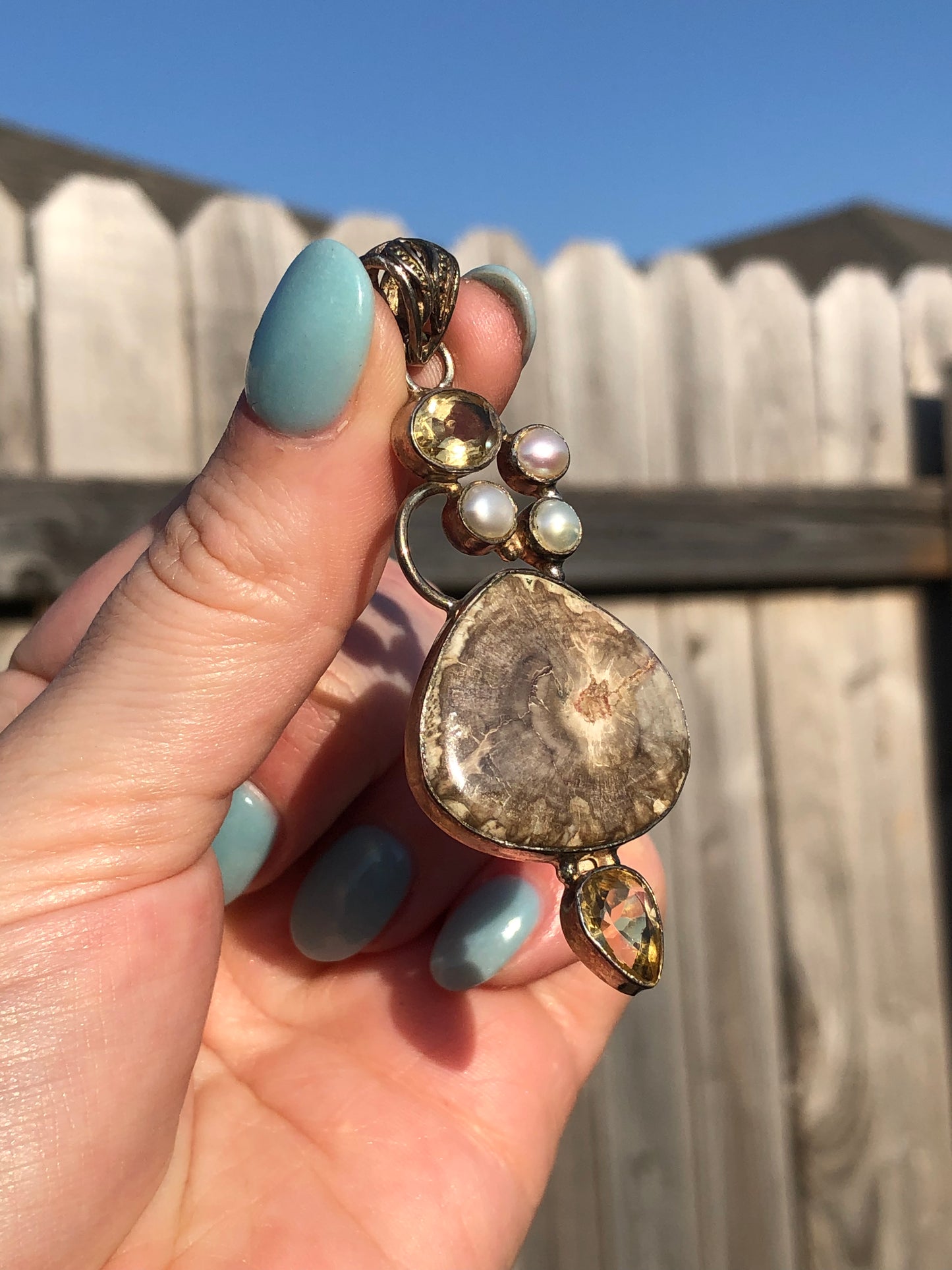 Sterling Agate Pearl + Citrine Pendant