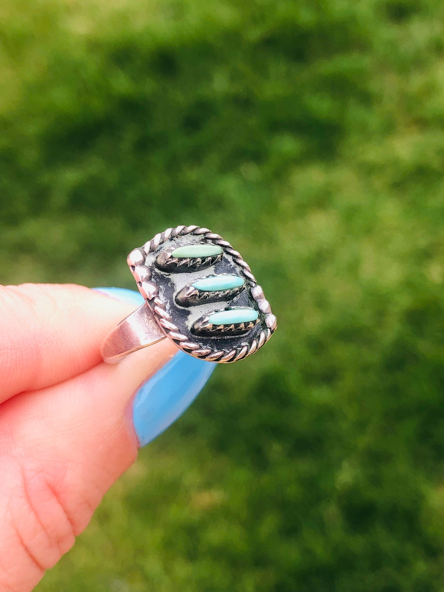 Old Pawn Vintage Sterling Silver Zuni Turquoise Ring