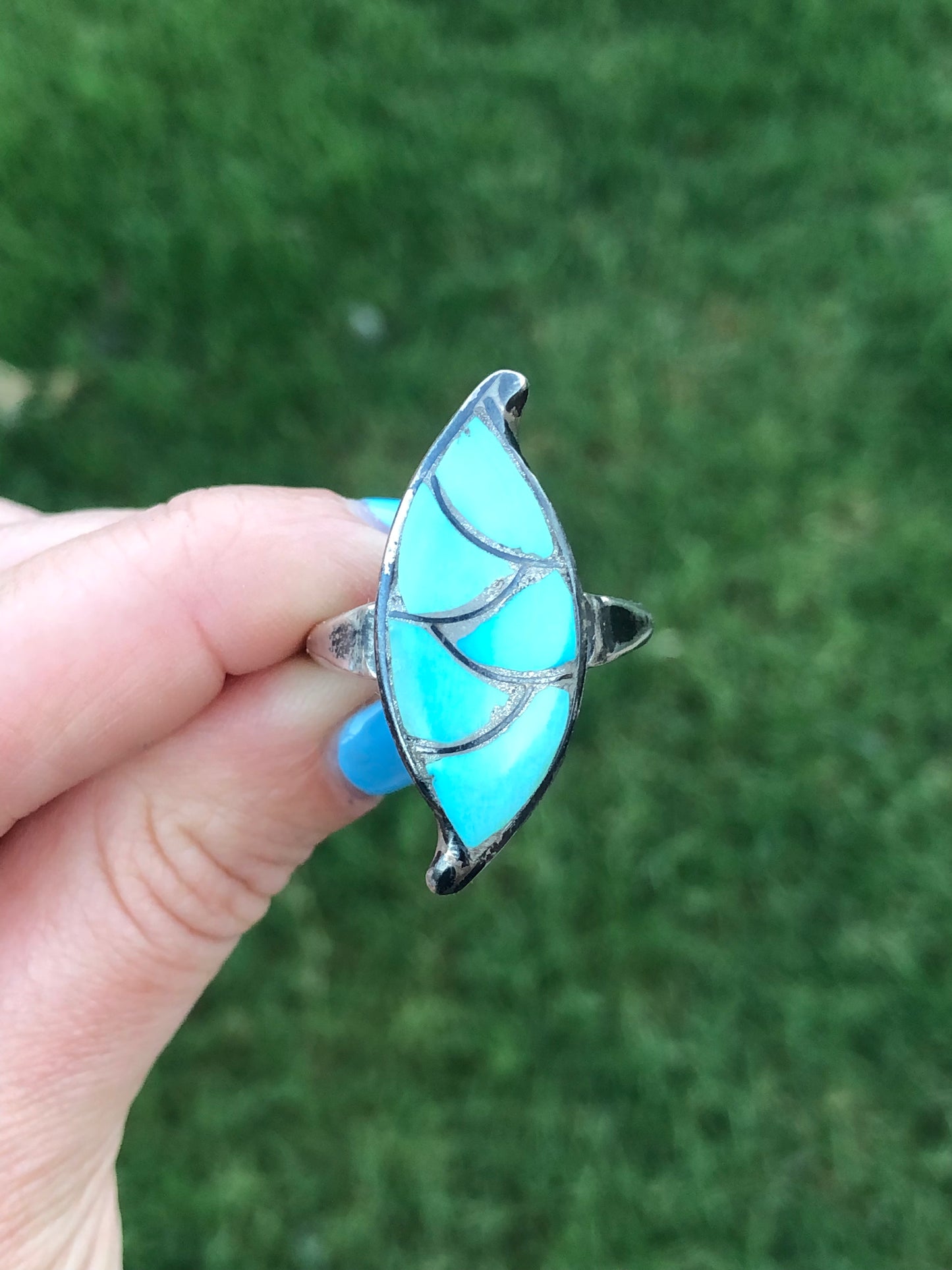 Vintage Sterling Silver Turquoise Inlay Ring