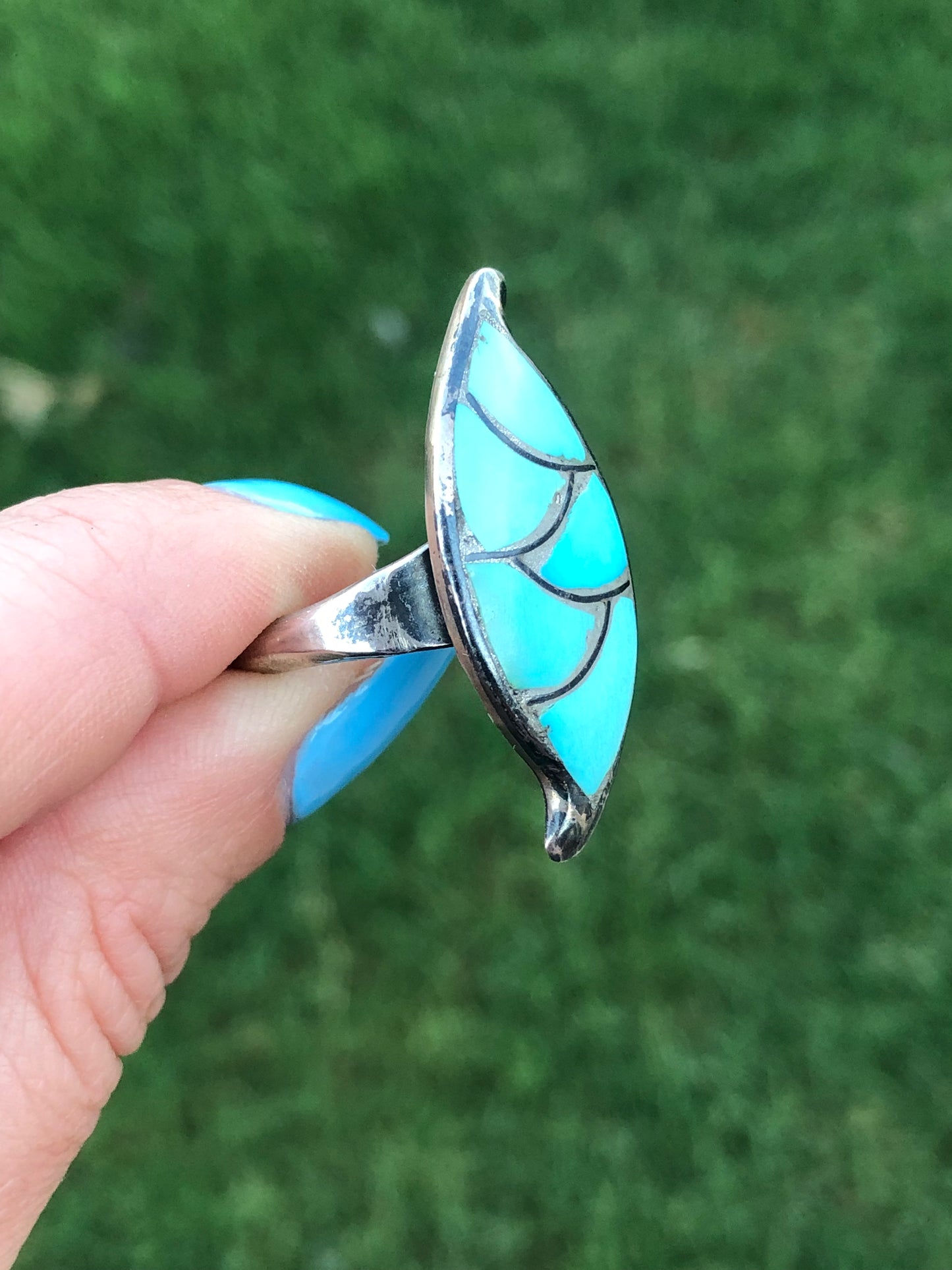 Vintage Sterling Silver Turquoise Inlay Ring