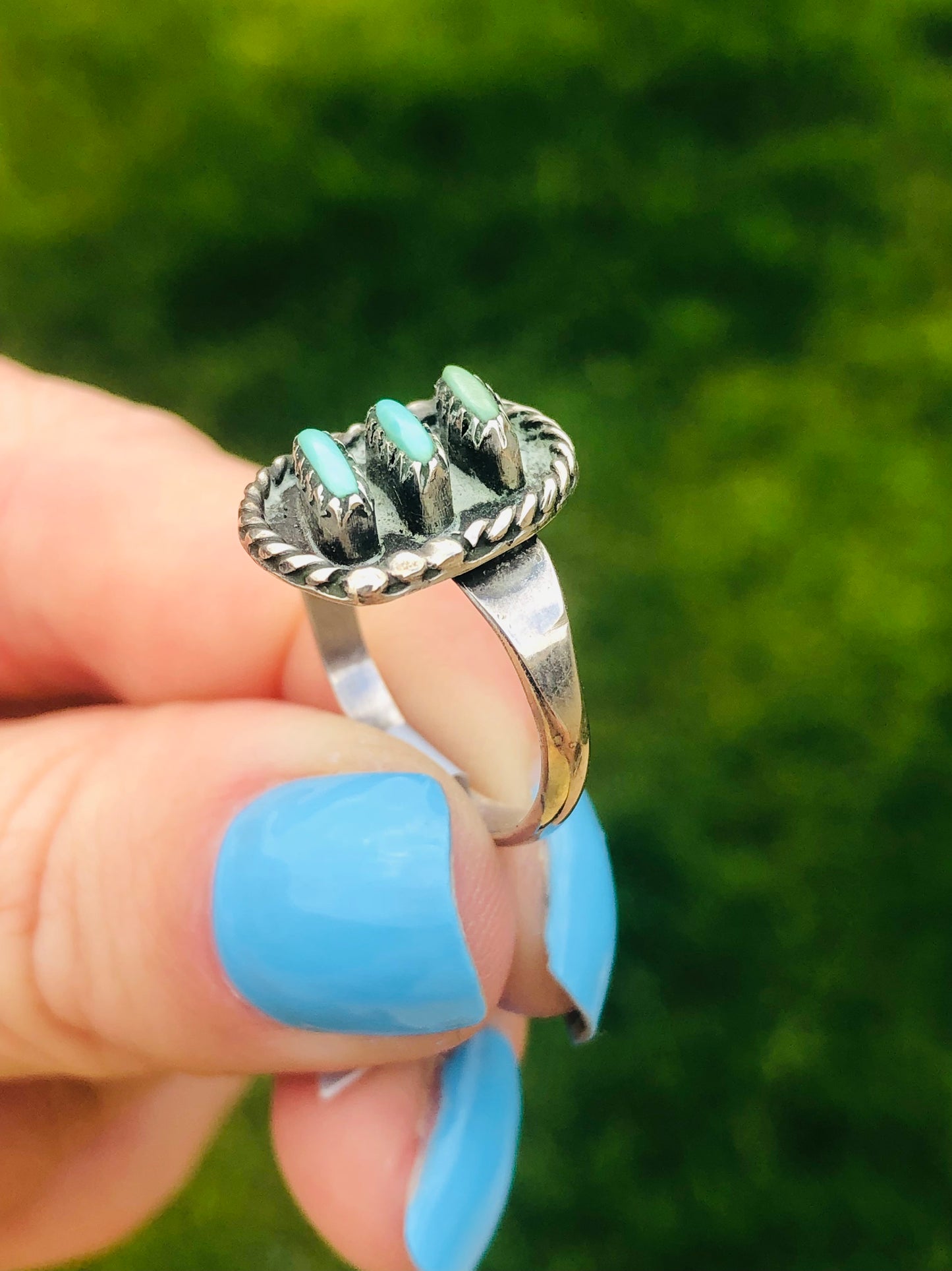 Old Pawn Vintage Sterling Silver Zuni Turquoise Ring