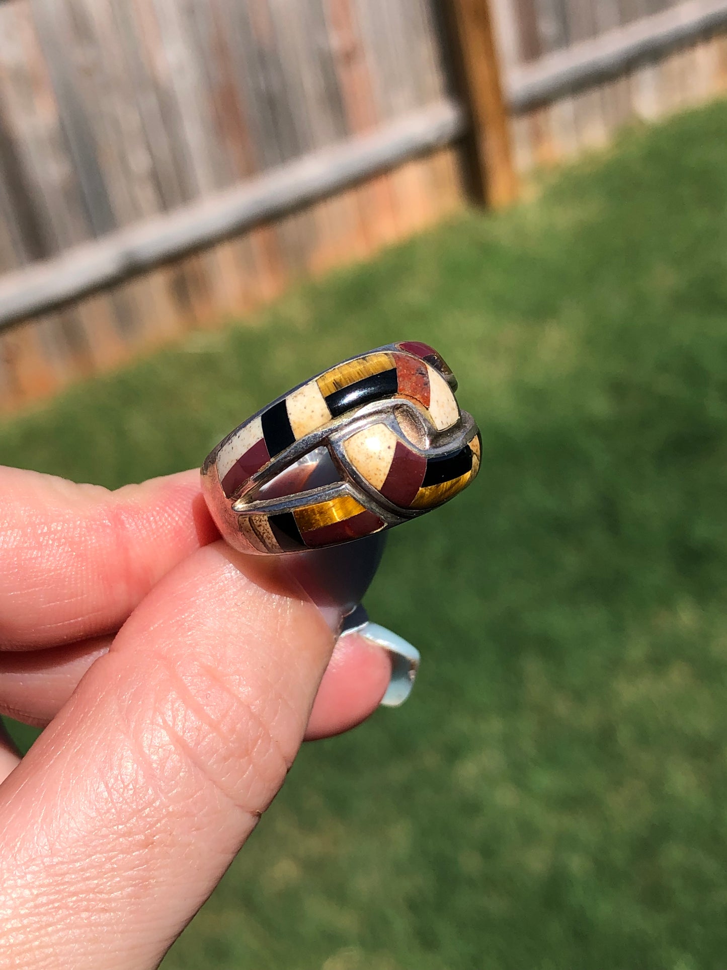 Sterling Silver Tigers Eye & Agate Ring