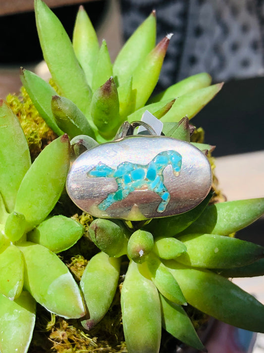 Vintage Sterling Turquoise Horse Ring