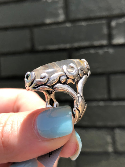 Vintage Sterling Silver Translucent Agate Ring