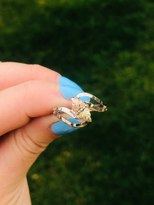 Yellow and Rose Gold Leaf Sterling Silver Ring