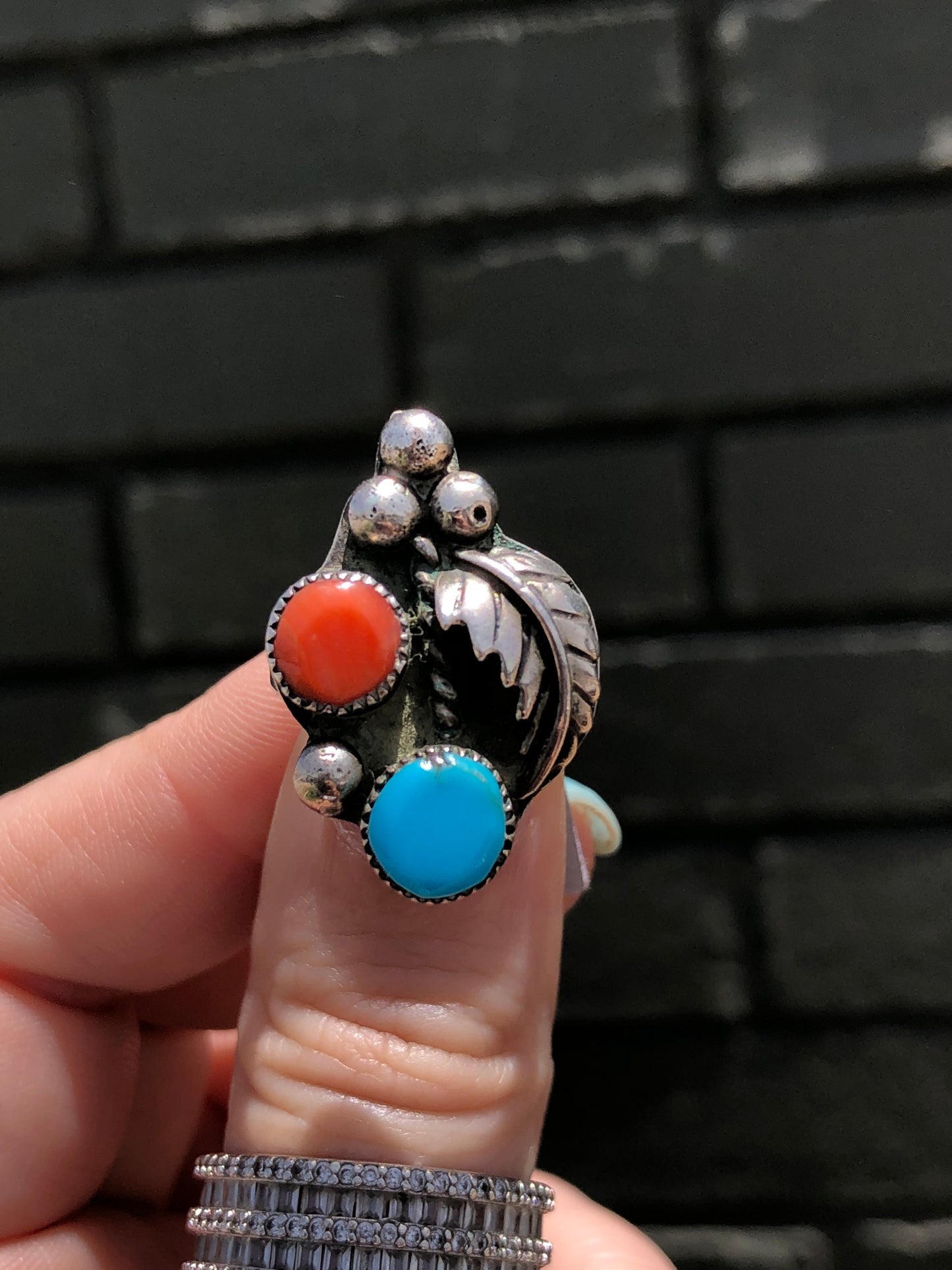 Sterling Turquoise and Coral Ring