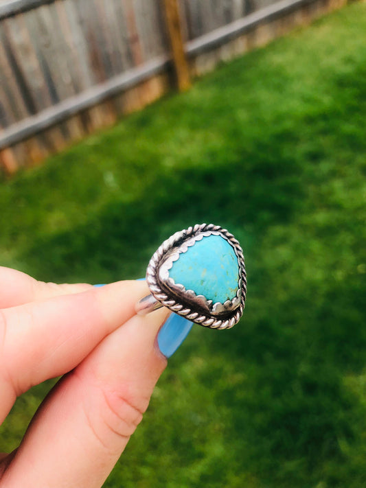 Old Pawn Sterling Silver Turquoise Signed Ring