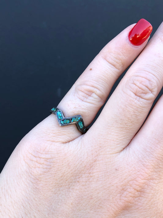 Sterling Turquoise Lightning Zigzag Ring