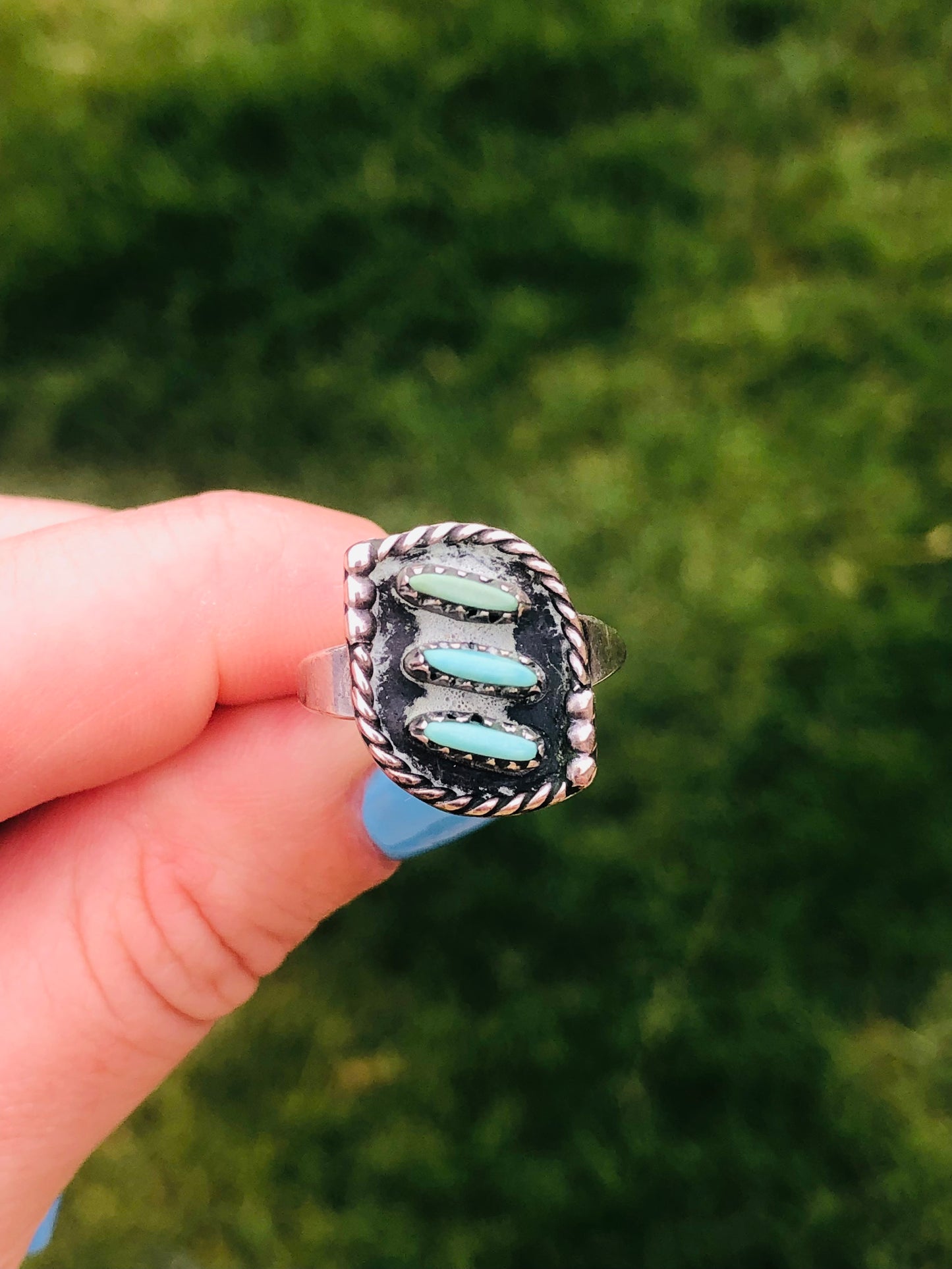 Old Pawn Vintage Sterling Silver Zuni Turquoise Ring