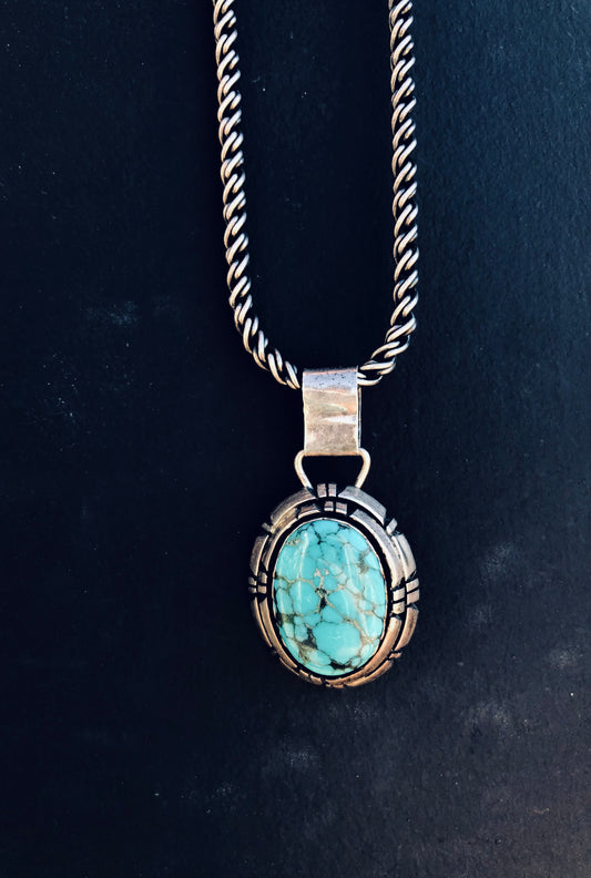 Vintage Old Pawn Sterling Silver Turquoise Necklace