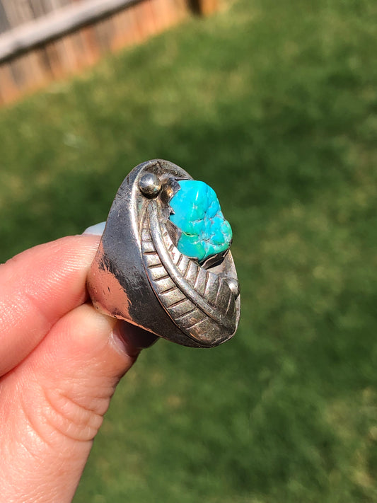 Large Vintage Sterling Silver Raw Turquoise Ring