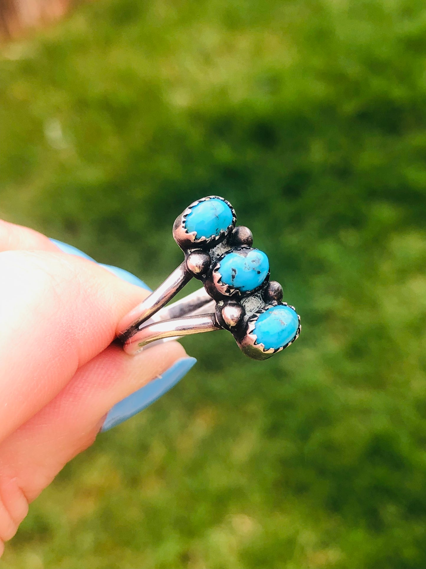 Silver and Triple Turquoise Ring