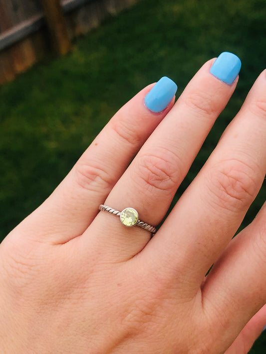 Sterling Yellow Quartz Rope Band Ring