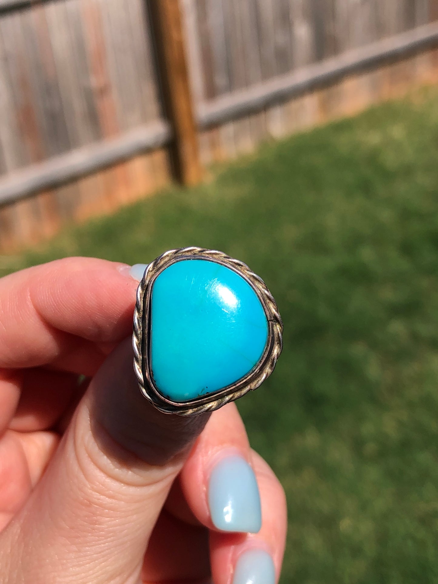 Large Vintage Sterling Silver Turquoise Ring