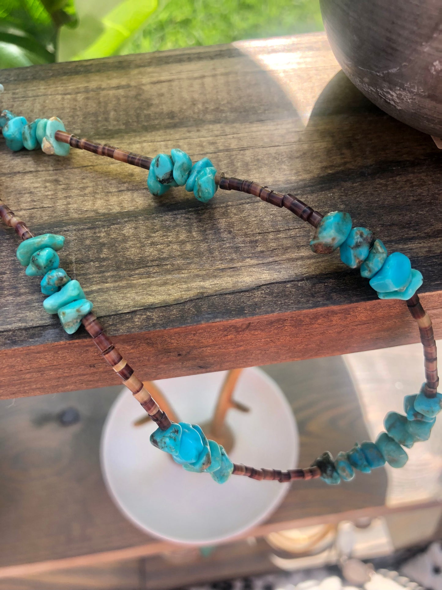 Silver Turquoise + Heishi Necklace