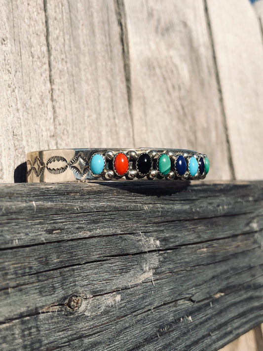 Sterling Silver Multi-Stone Cuff Bracelet