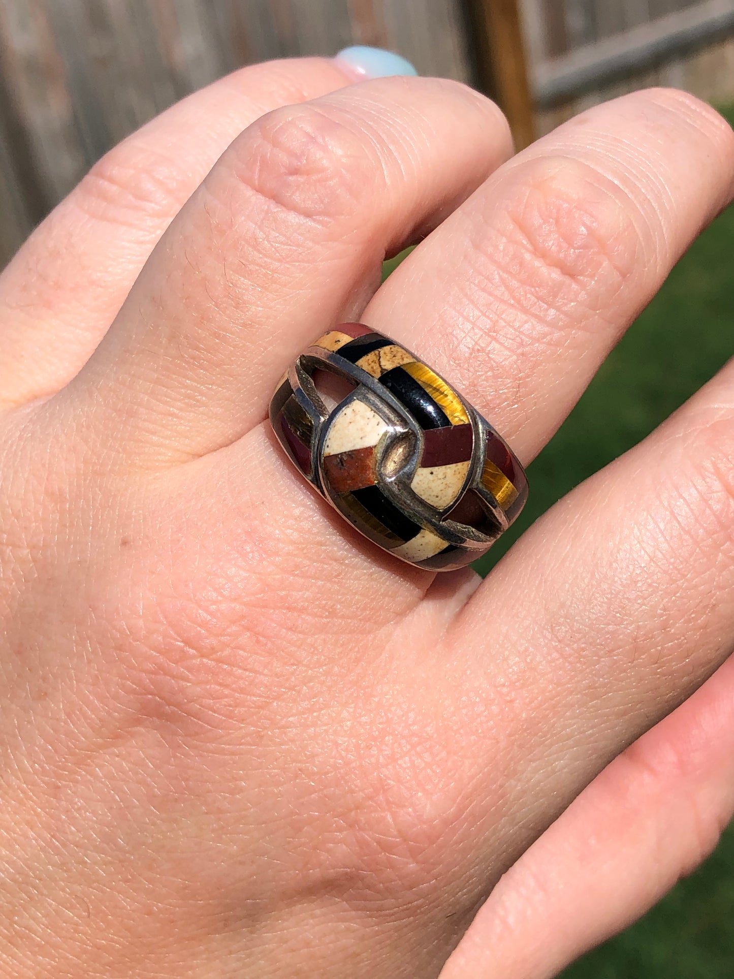 Sterling Silver Tigers Eye & Agate Ring