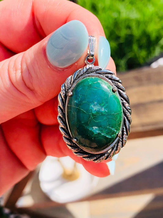 Sterling Green Turquoise Pendant