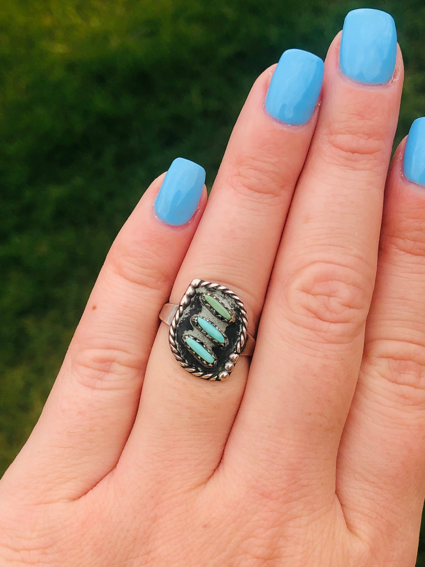 Old Pawn Vintage Sterling Silver Zuni Turquoise Ring