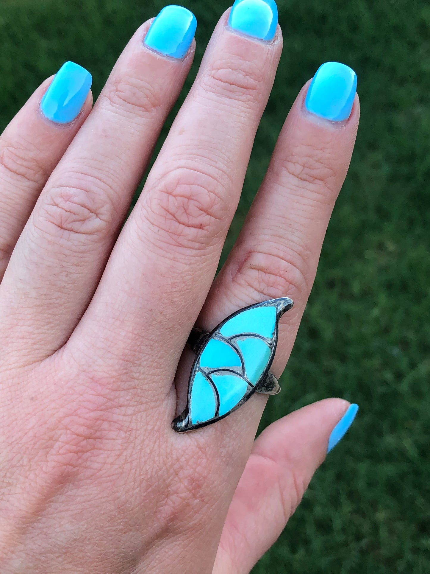 Vintage Sterling Silver Turquoise Inlay Ring